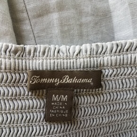 Tommy Bahama Sun Dress~Hi-Lo Midi~Shimmer Silver-Gray Linen~Elastic Fit~M NEW - Picture 5 of 6